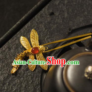 Chinese Traditional Tang Dynasty Agate Dragonfly Hairpins Handmade Ancient Royal Empress Hair Accessories for Women