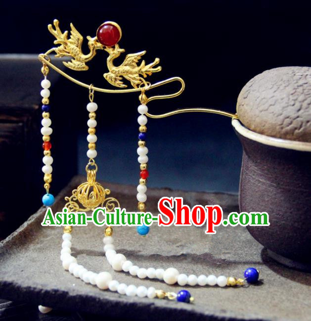 Chinese Traditional Tang Dynasty Tassel Step Shake Phoenix Hairpins Handmade Ancient Royal Empress Hair Accessories for Women