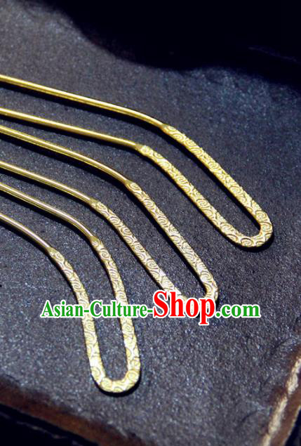 Chinese Traditional Tang Dynasty Princess Golden Carving Hairpins Handmade Ancient Royal Empress Hair Accessories for Women