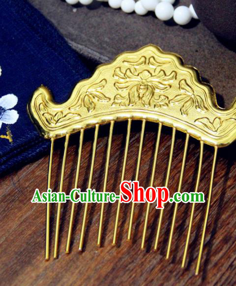 Chinese Traditional Tang Dynasty Princess Golden Hair Comb Hairpins Handmade Ancient Royal Empress Hair Accessories for Women