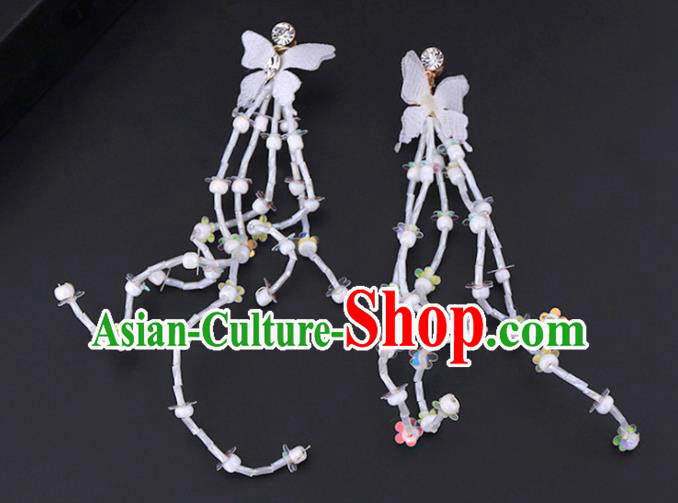 Chinese Traditional Handmade Wedding Silk Butterfly Tassel Earrings Ancient Bride Ear Accessories for Women