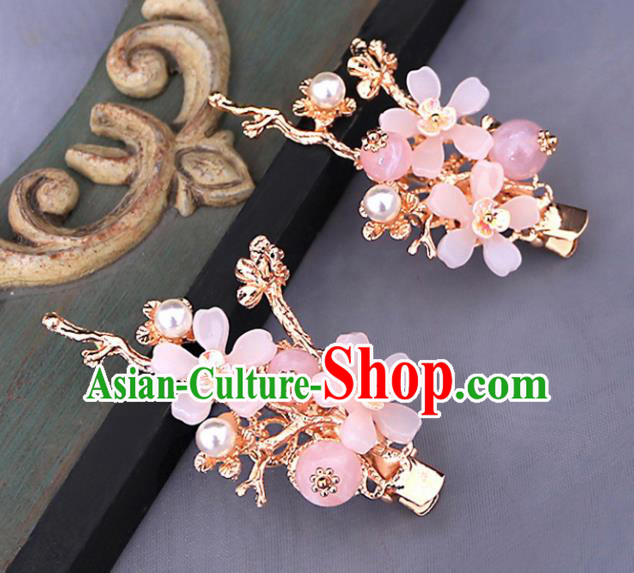 Traditional Chinese Hanfu Pink Plum Hair Claws Hairpins Handmade Ancient Princess Hair Accessories for Women