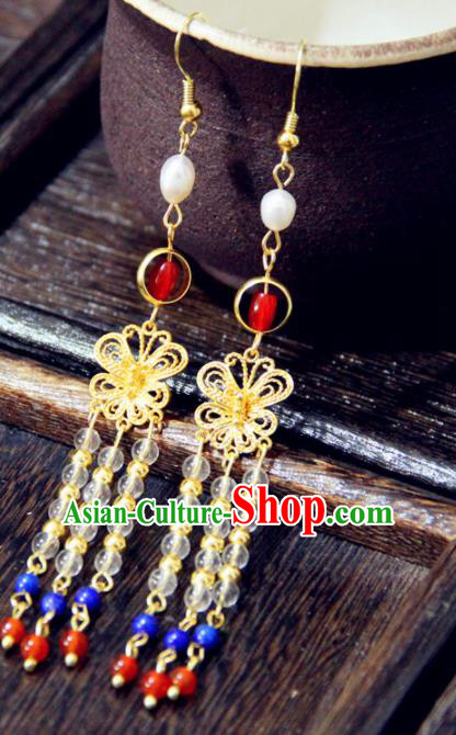 Chinese Traditional Tang Dynasty Wedding Golden Earrings Handmade Ancient Princess Ear Accessories for Women