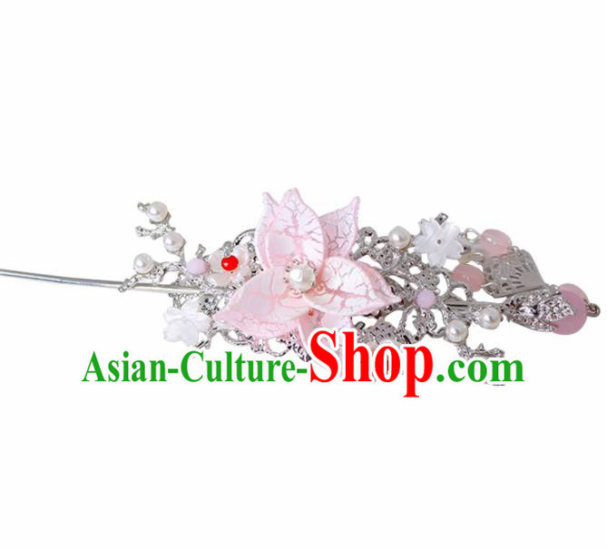 Traditional Chinese Hanfu Pink Peach Blossom Hair Crown Hairpin Handmade Ancient Princess Hair Accessories for Women