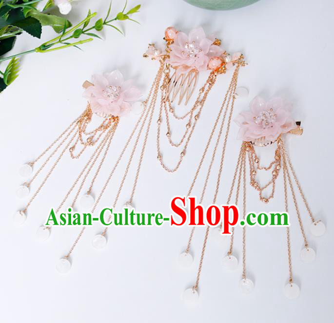 Traditional Chinese Hanfu Pink Flower Hair Comb Hairpin Handmade Ancient Princess Hair Accessories for Women