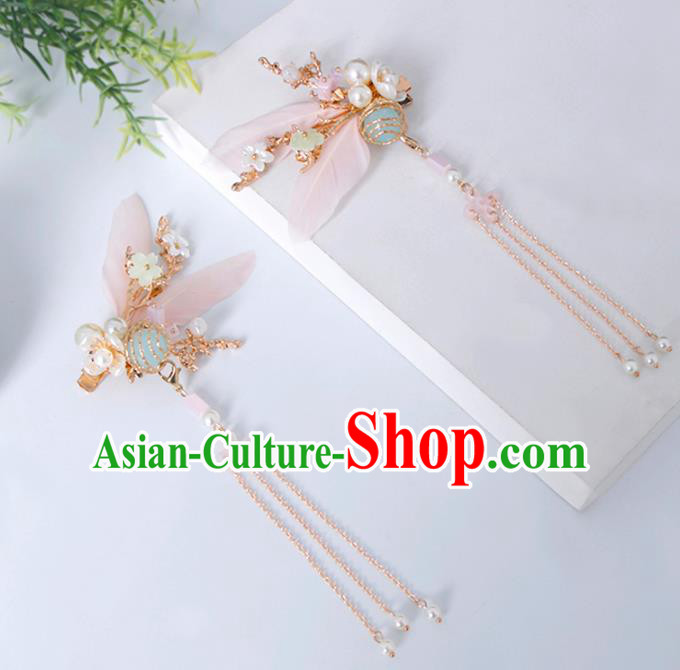 Traditional Chinese Hanfu Pink Bee Tassel Hair Claws Handmade Ancient Princess Hair Accessories for Women