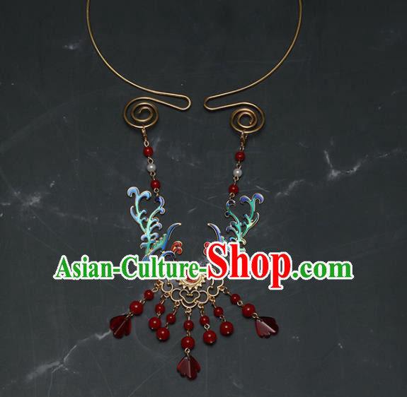 Chinese Traditional Handmade Hanfu Cloisonne Phoenix Necklace Ancient Princess Necklet Accessories for Women