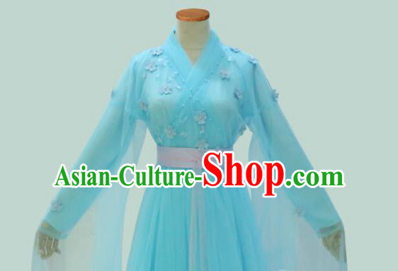 Chinese Drama Ancient Swordswoman Blue Hanfu Dress Ming Dynasty Princess Costume for Women