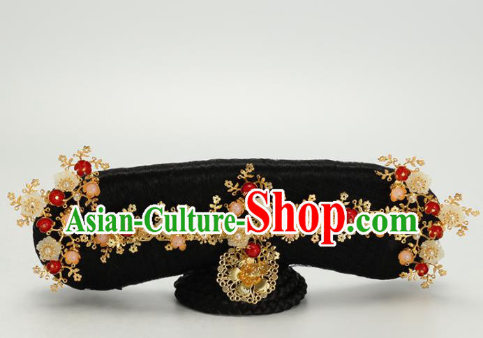 Traditional Chinese Qing Dynasty Princess Wigs and Hairpins Ancient Court Lady Hair Accessories for Women