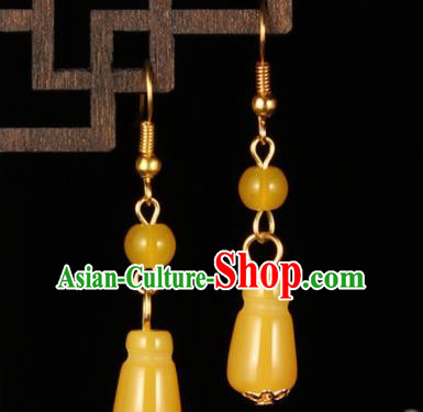 Traditional Chinese Hanfu Yellow Jade Earrings Handmade Ancient Princess Ear Accessories for Women