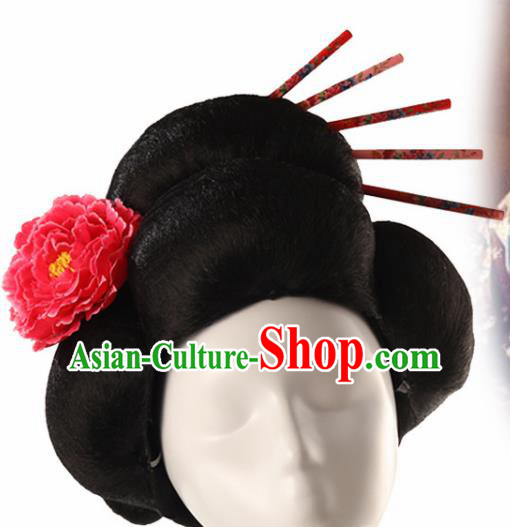 Japanese Traditional Geisha Wigs and Hairpins Ancient Fairy Princess Wig Sheath for Women