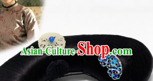 Traditional Chinese Qing Dynasty Imperial Consort Wigs and Jade Hairpins Ancient Court Lady Hair Accessories for Women