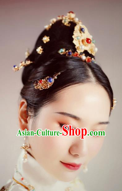 Chinese Traditional Ming Dynasty Wedding Hair Comb Hairpins Ancient Princess Hair Accessories for Women