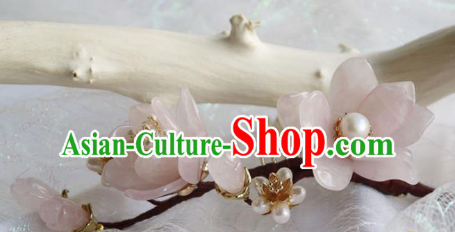 Traditional Chinese Hanfu Pink Magnolia Hair Comb Handmade Ancient Princess Hair Accessories for Women