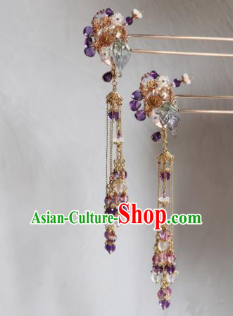 Traditional Chinese Ming Dynasty Princess Purple Tassel Hairpins Ancient Court Queen Hair Accessories for Women