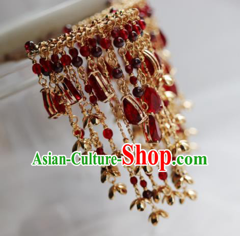 Traditional Chinese Ming Dynasty Princess Red Crystal Tassel Hairpins Ancient Court Queen Hair Accessories for Women