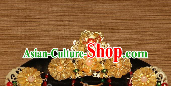 Traditional Chinese Qing Dynasty Imperial Consort Wigs and Hairpins Ancient Court Lady Hair Accessories for Women