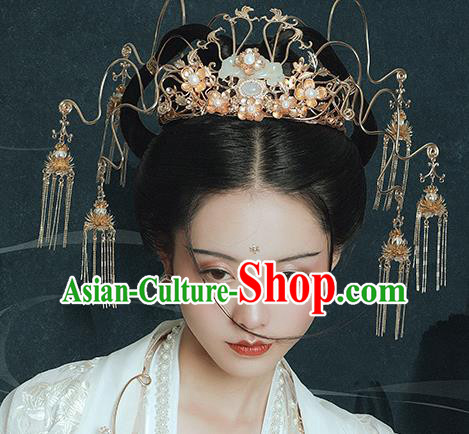 Traditional Chinese Ming Dynasty Jade Phoenix Coronet Tassel Hairpins Ancient Court Queen Hair Accessories for Women