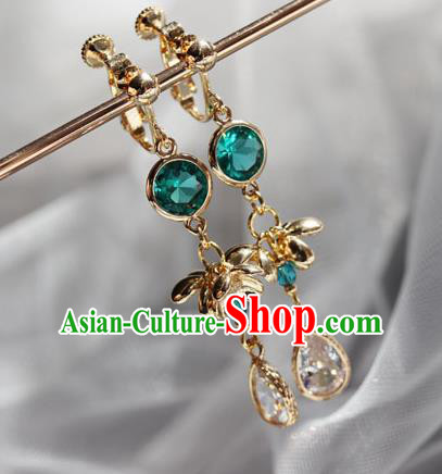 Traditional Chinese Hanfu Green Crystal Earrings Handmade Ancient Princess Ear Accessories for Women