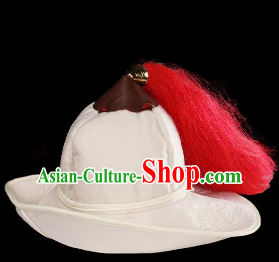 Traditional Chinese Song Dynasty Swordsman White Hat Ancient Soldier Headwear for Men