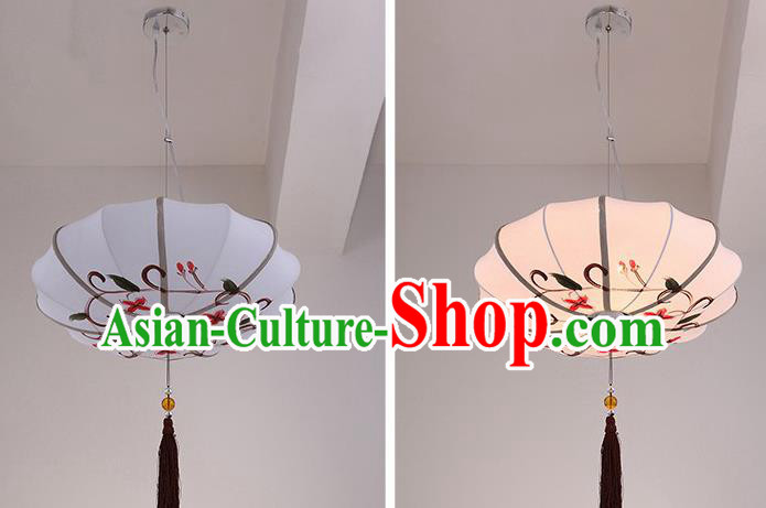 Chinese Traditional Printing Bird Hanging Lantern Handmade New Year Lamp White Cloth Palace Lanterns