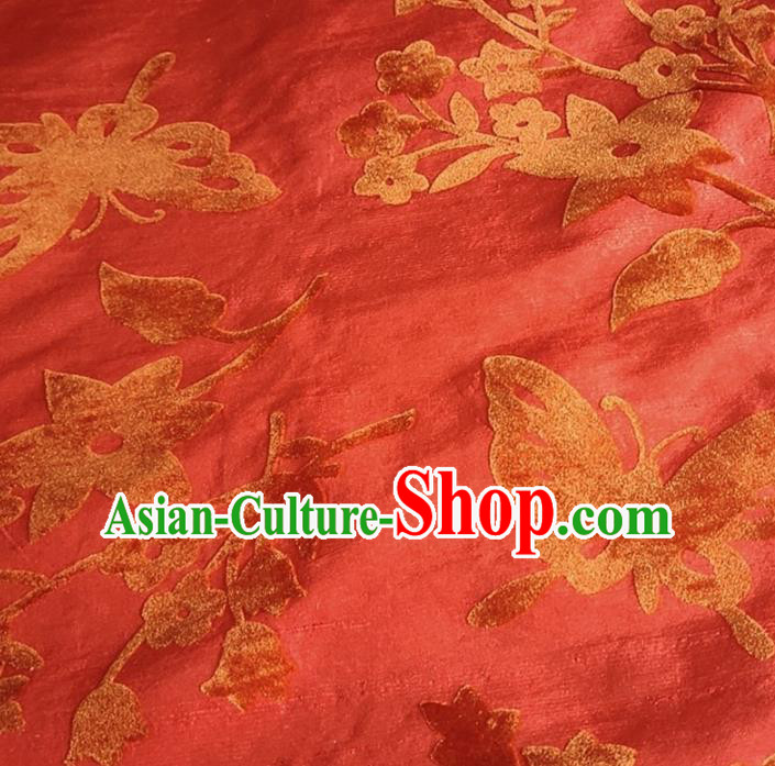 Chinese Traditional Jacquard Butterfly Red Velvet Fabric Mulberry Silk Fabric Hanfu Dress Material