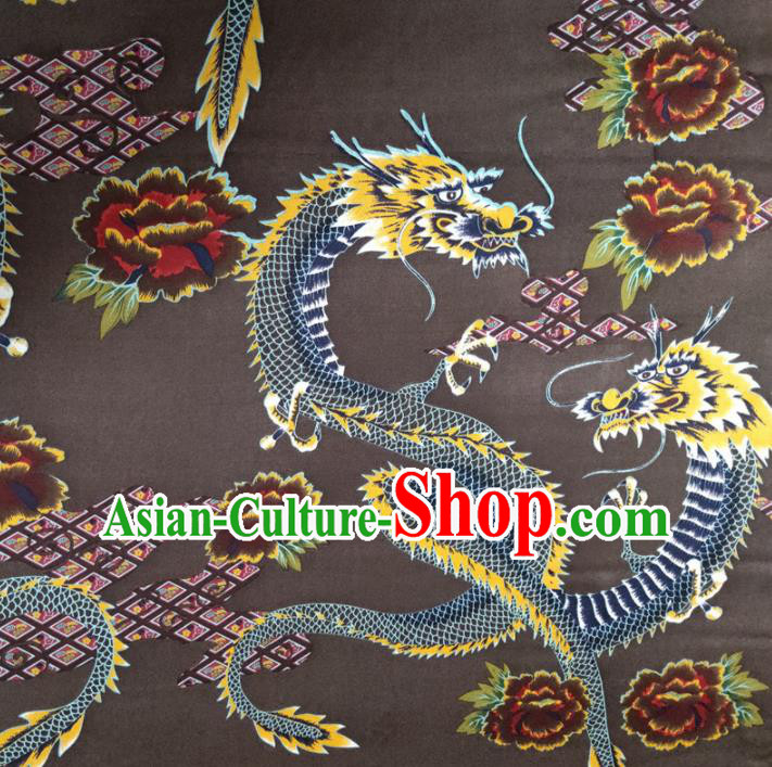 Chinese Traditional Dragon Peony Pattern Brown Silk Fabric Mulberry Silk Fabric Hanfu Dress Material