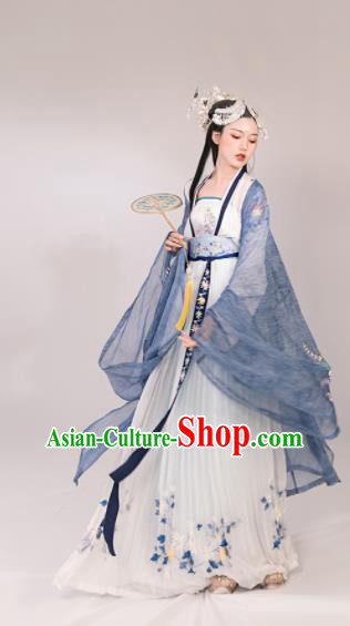 Chinese Ancient Goddess Embroidered Dress Traditional Tang Dynasty Royal Princess Costume for Women