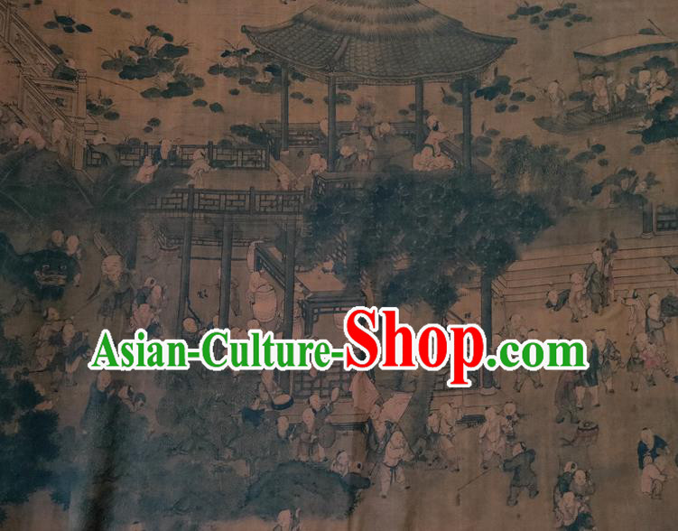 Chinese Traditional Boys Pattern Brown Silk Fabric Mulberry Silk Fabric Hanfu Dress Material