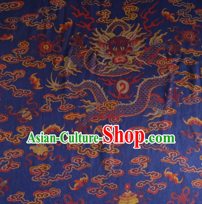 Chinese Traditional Cloud Dragon Pattern Blue Silk Fabric Mulberry Silk Fabric Hanfu Dress Material