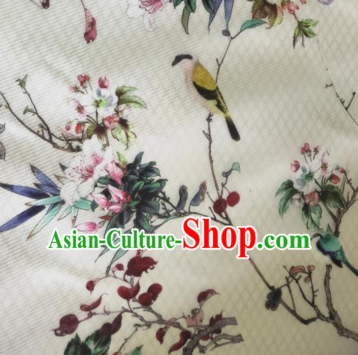 Chinese Traditional Begonia Pattern White Silk Fabric Mulberry Silk Fabric Hanfu Dress Material