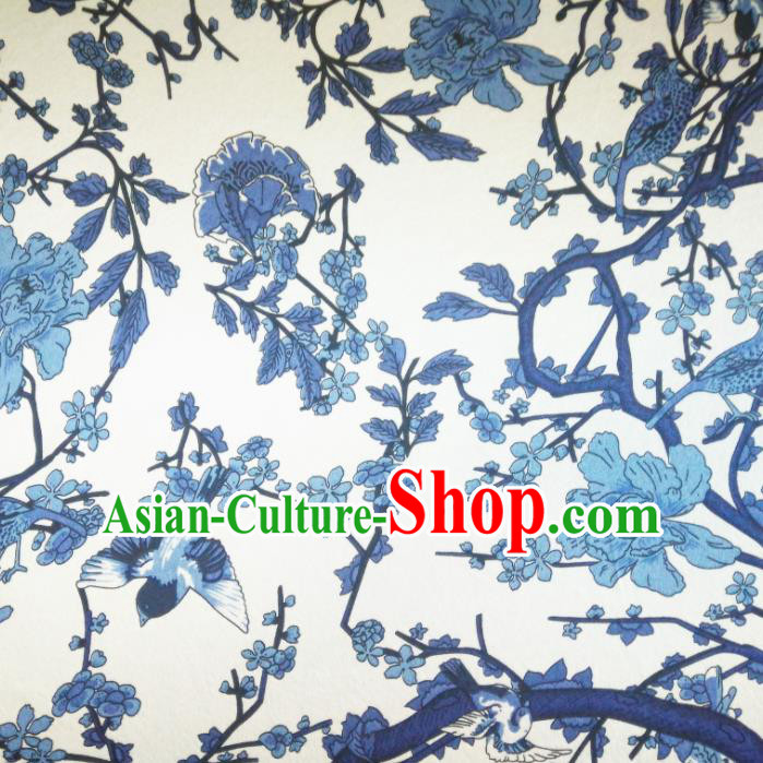 Chinese Traditional Blue Flowers Pattern Silk Fabric Mulberry Silk Fabric Hanfu Dress Material