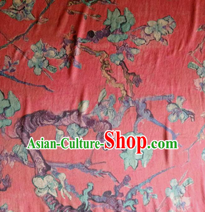 Chinese Traditional Plum Blossom Pattern Red Silk Fabric Mulberry Silk Fabric Hanfu Dress Material