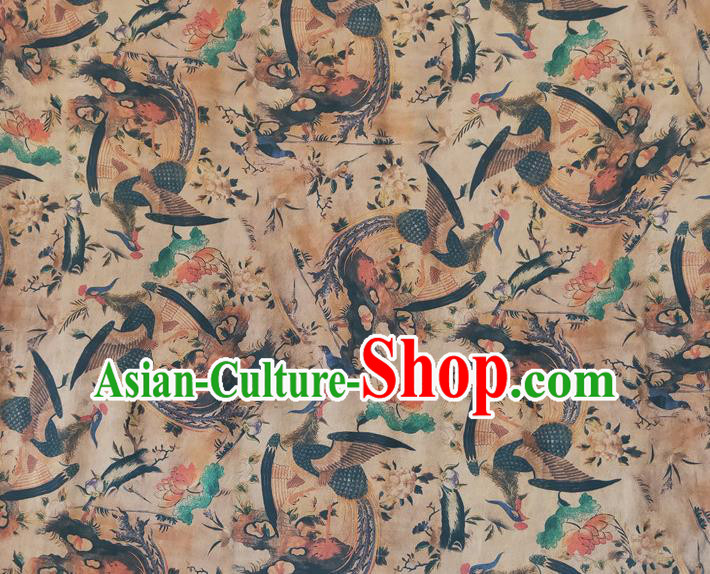 Chinese Traditional Phoenix Pattern Khaki Silk Fabric Mulberry Silk Fabric Hanfu Dress Material