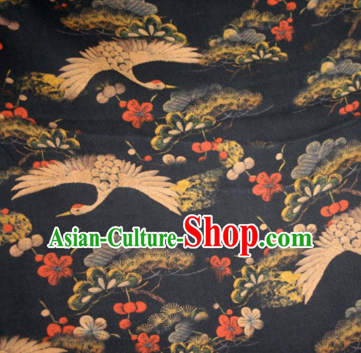 Chinese Traditional Cranes Plum Pattern Navy Silk Fabric Mulberry Silk Fabric Hanfu Dress Material