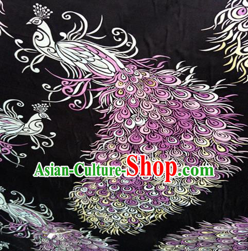 Chinese Traditional Peacock Pattern Black Silk Fabric Mulberry Silk Fabric Hanfu Dress Material