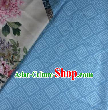 Chinese Traditional Peony Pattern Blue Hanfu Fabric Flax Fabric Hanfu Dress Material
