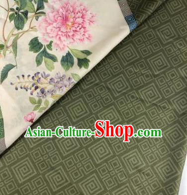 Chinese Traditional Peony Pattern Olive Green Hanfu Fabric Flax Fabric Hanfu Dress Material