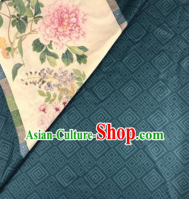 Chinese Traditional Peony Pattern Atrovirens Hanfu Fabric Flax Fabric Hanfu Dress Material