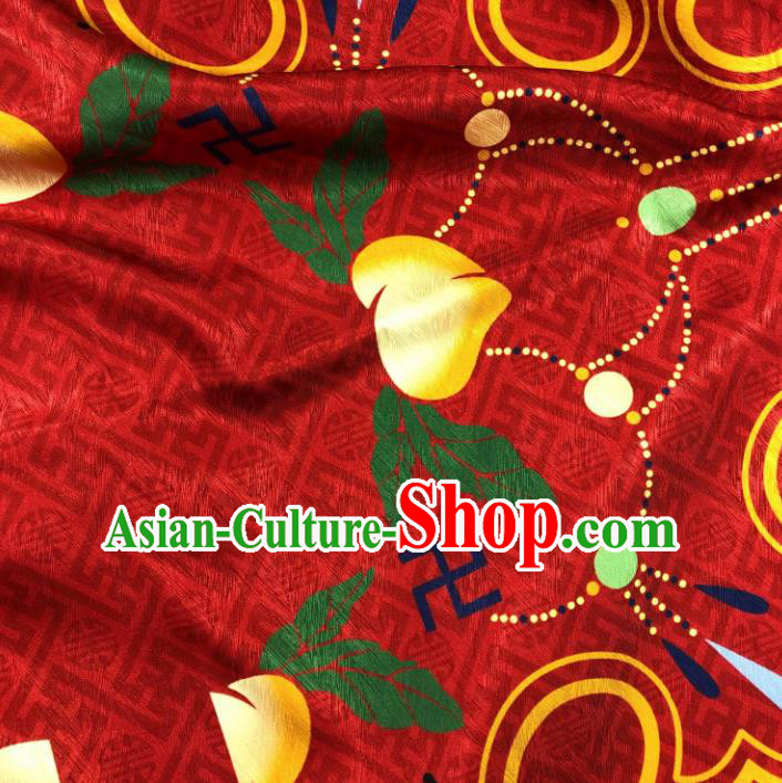 Chinese Traditional Peach Pattern Red Brocade Hanfu Fabric Silk Fabric Hanfu Dress Material