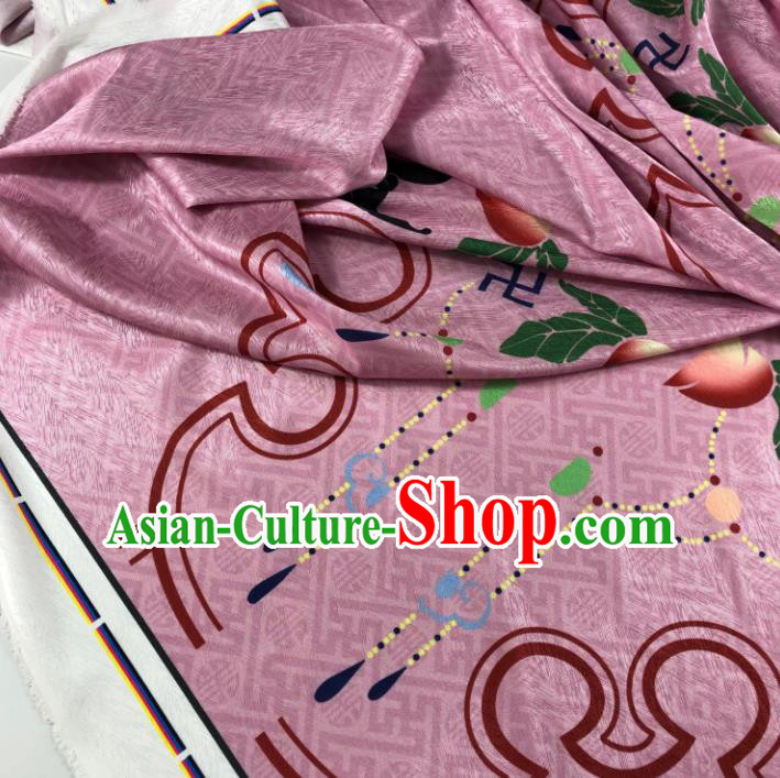 Chinese Traditional Peach Pattern Deep Pink Brocade Hanfu Fabric Silk Fabric Hanfu Dress Material