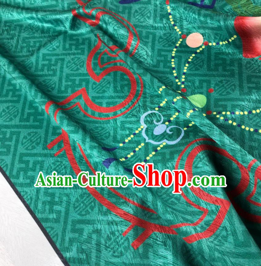 Chinese Traditional Peach Pattern Deep Green Brocade Hanfu Fabric Silk Fabric Hanfu Dress Material