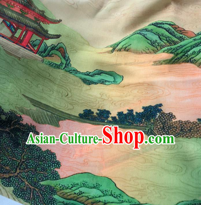 Chinese Traditional Landscape Pattern Flax Fabric Mulberry Silk Fabric Hanfu Dress Material