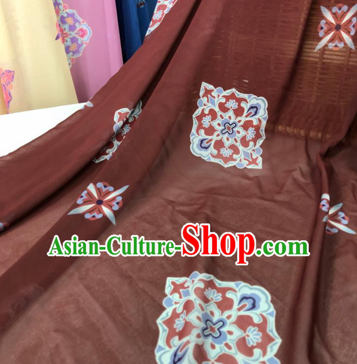 Chinese Traditional Classical Pattern Brown Chiffon Fabric Silk Fabric Hanfu Dress Material