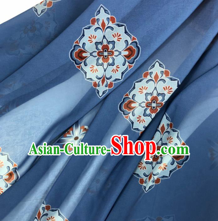 Chinese Traditional Classical Pattern Blue Chiffon Fabric Silk Fabric Hanfu Dress Material