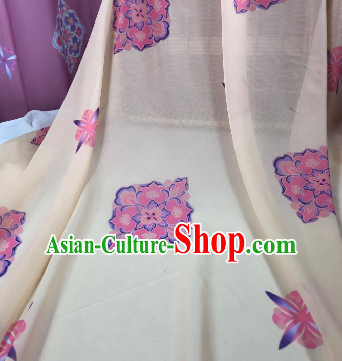 Chinese Traditional Classical Pattern Beige Chiffon Fabric Silk Fabric Hanfu Dress Material