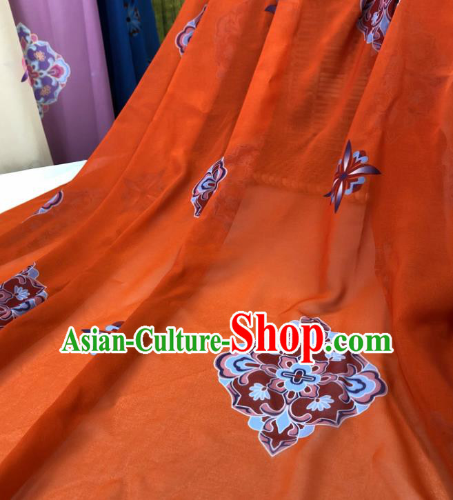 Chinese Traditional Classical Pattern Orange Chiffon Fabric Silk Fabric Hanfu Dress Material