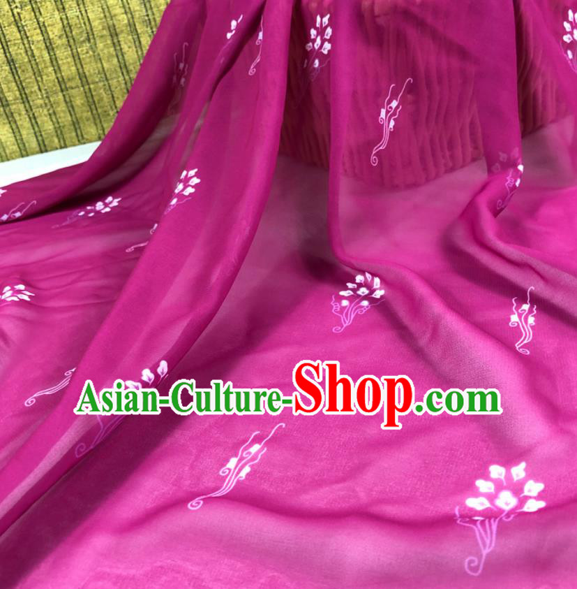 Chinese Traditional Classical Flowers Pattern Purple Chiffon Fabric Silk Fabric Hanfu Dress Material