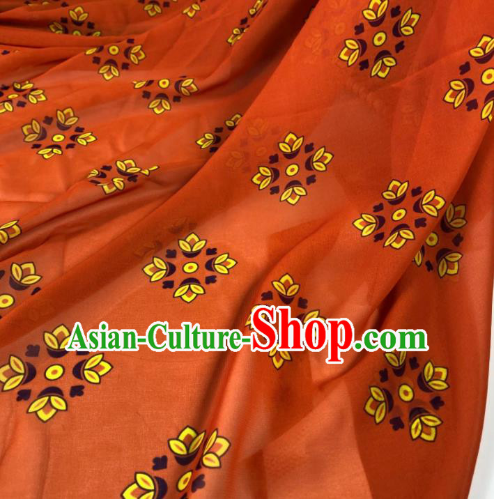 Chinese Traditional Classical Pattern Orange Chiffon Fabric Silk Fabric Hanfu Dress Material