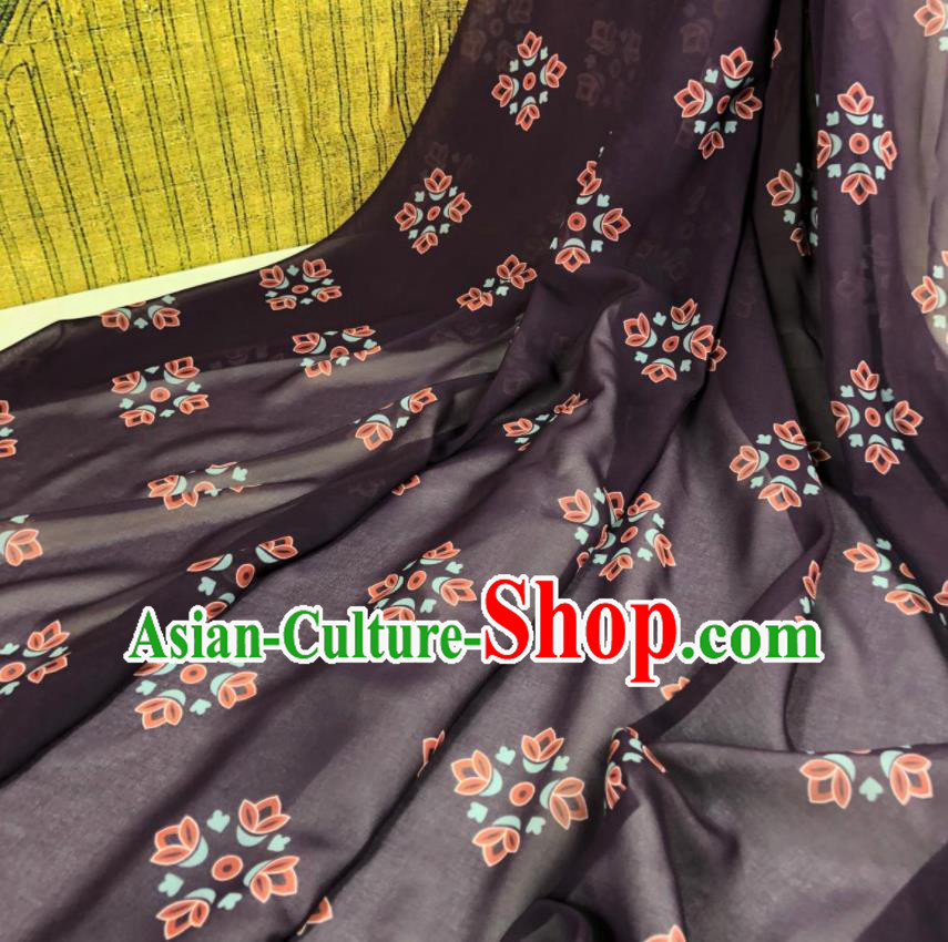 Chinese Traditional Classical Pattern Deep Purple Chiffon Fabric Silk Fabric Hanfu Dress Material